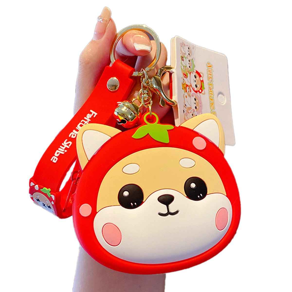 Trendy Shiba Inu Coin Pouch with Keyring and Zipper Closure