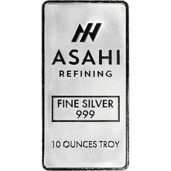 10 oz. Silver Bar - Asahi Refining - .999 Fine Silver in Sealed Protective Plastic