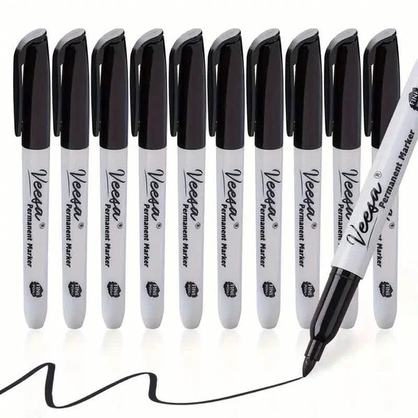 10-Pieces: Black Permanent Markers Fine Tip
