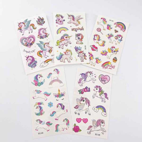 Cartoon Unicorn Tattoos – 10 Sheets for Girls Birthday Parties