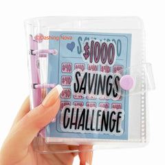 Clear Cover 1000 Dollar Savings Challenge Book 3-Ring PVC Money Saving Binder Personal Finance Budgeting Organizer
