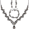 3Pcs Austrian Crystal Jewelry Set for Women Necklace Dangle Earrings Link Bracelet Jewelry Set with Gold/Platinum/Gun Plated Wedding Party Jewelry for Bridal Bridesmaid (Black Diamond-Jet)