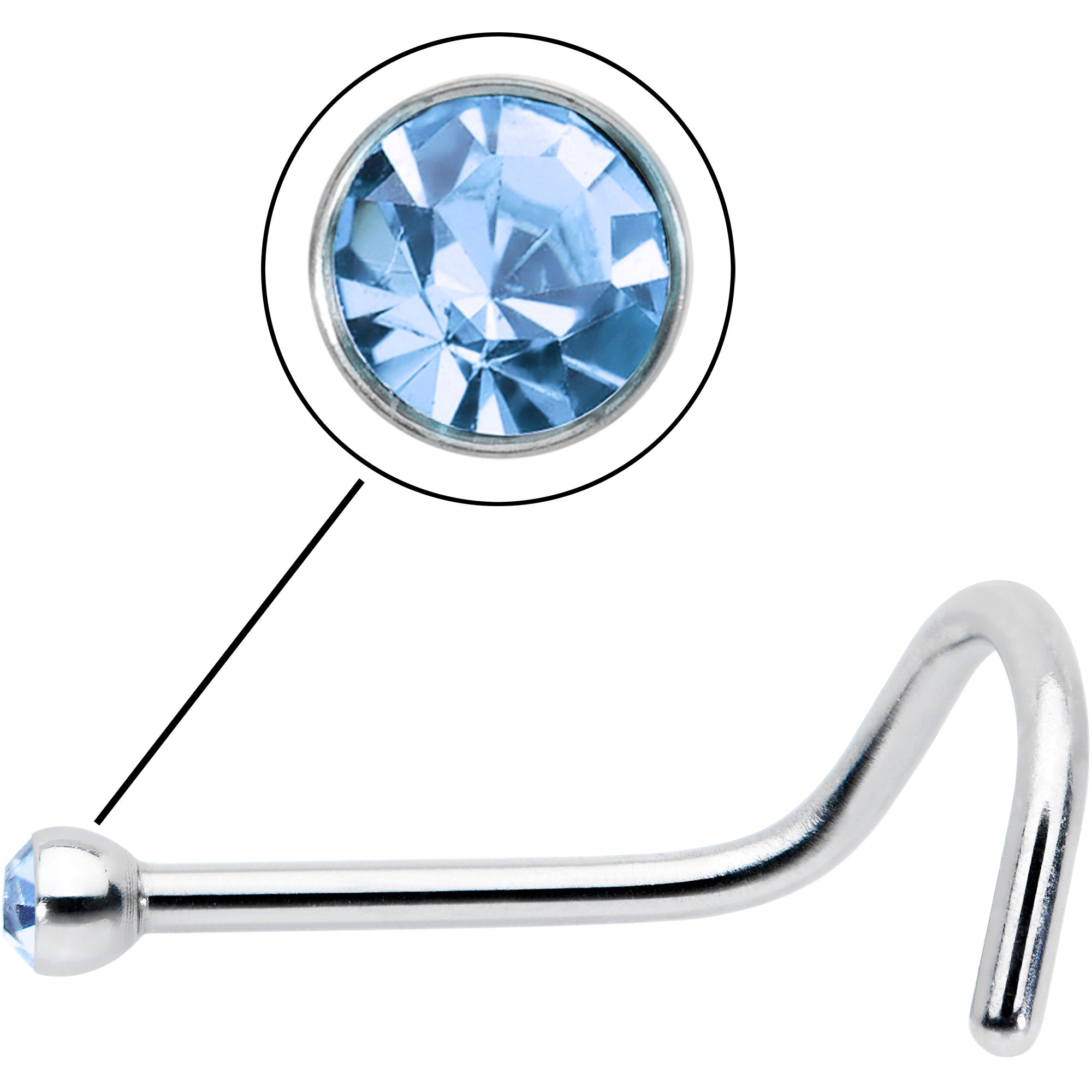 20G Stainless Steel Light Blue Gem Micro Nose Ring Twister