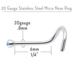 20G Stainless Steel Light Blue Gem Micro Nose Ring Twister