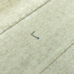 20G Stainless Steel Sapphire Blue Gem Micro Nose Ring L-Shaped
