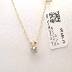 1/4CTTW $4000 Genuine Diamond Solitaire Pendant Necklace 14K Yellow Gold Solid 18"