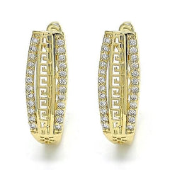 14k Gold Filled High Polish Finish Small Hoop, Greek Key Design, Polished Finish, Golden Tone