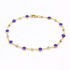 18k Gold Filled High Polish Finish Blue Crystal Ankle Bracelet