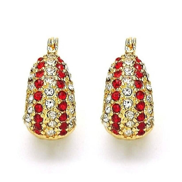 18K Gold-Filled High-Polish Red & White Crystal Earrings