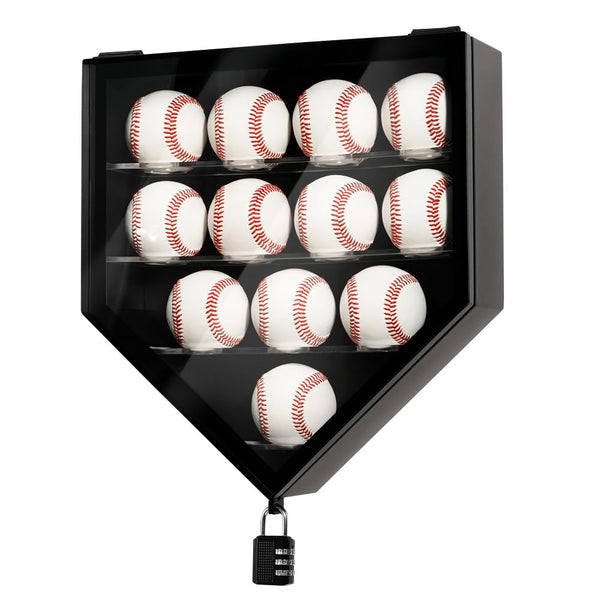 J JACKCUBE DESIGN Baseball Display Frame Case 12 Balls Holders with UV Protection Acrylic Door Wall Mount Shadow Box Cabinet Shelf for Home Run Autographed Collection Memorabilia Ball