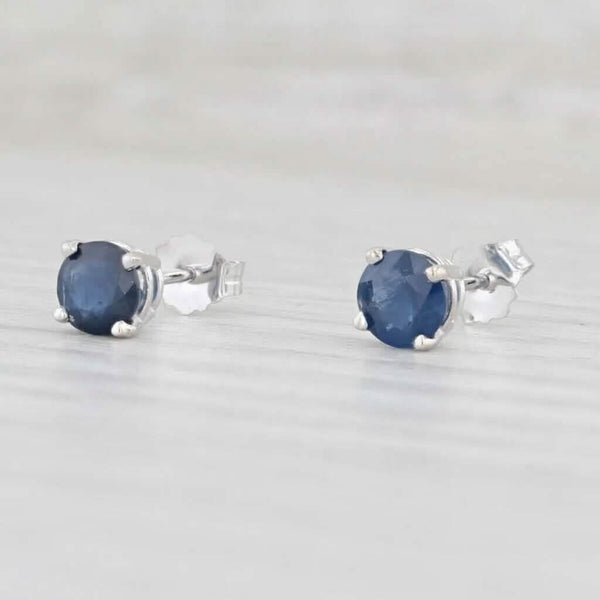1ctw Blue Sapphire Stud Earrings 14k White Gold September Birthstone Solitaire