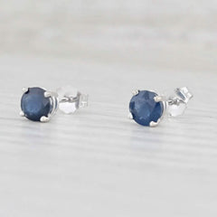 1ctw Blue Sapphire Stud Earrings 14k White Gold September Birthstone Solitaire