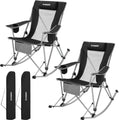 FUNDANGO Rocking Camping Chair for Adults 2 Pack Folding Rocking Camping Chair with High Back Rocker Camp Lawn Chairs Support 300lbs for Backyard Garden Picnic Camping Outdoor