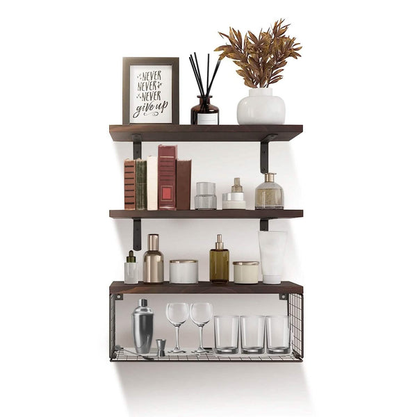 2-in-1 Floating Shelves Wall Mounted with Storage Basket