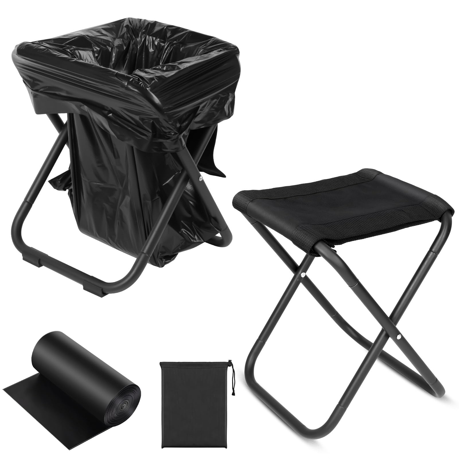 Liuwat 2-in-1 Collapsible Camping Toilet Stool Heavy-Duty & Easy Setup Portable Toilet for Camping Emergency Toilet Camping Toilets Portable Camping Stool for Hiking Fishing Gardening