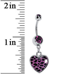 Purple Leopard Print Heart Dangle Belly Ring
