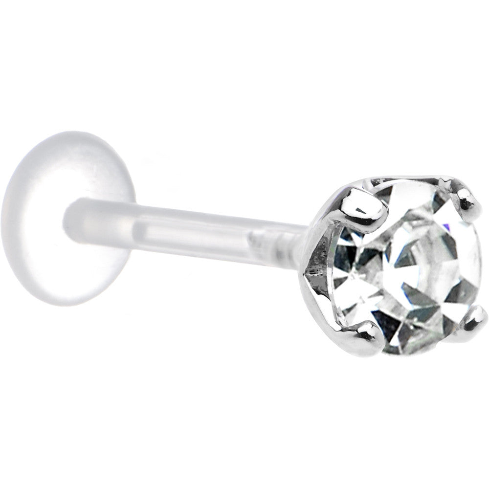 16G 3/8 Clear CZ Round Bioplast Tragus Labret Monroe