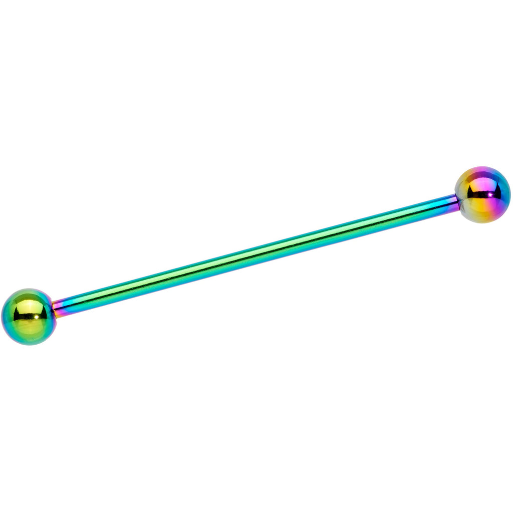 14G Rainbow Anodized Titanium Industrial Barbell Earring