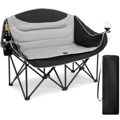 UBALANCE Double Camping Chair for Adults - Heavy Duty 650LBS Portable Camping Chairs Oversized Camping Loveseat Folding Camping Chair for Garden Lawn Sport Picnic Beach Fishing (Gray)