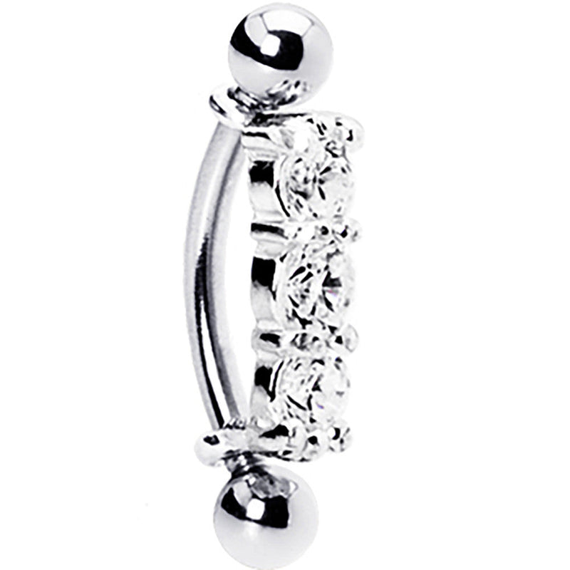 Silver 925 Clear Crystal Trilogy Eyebrow Ring