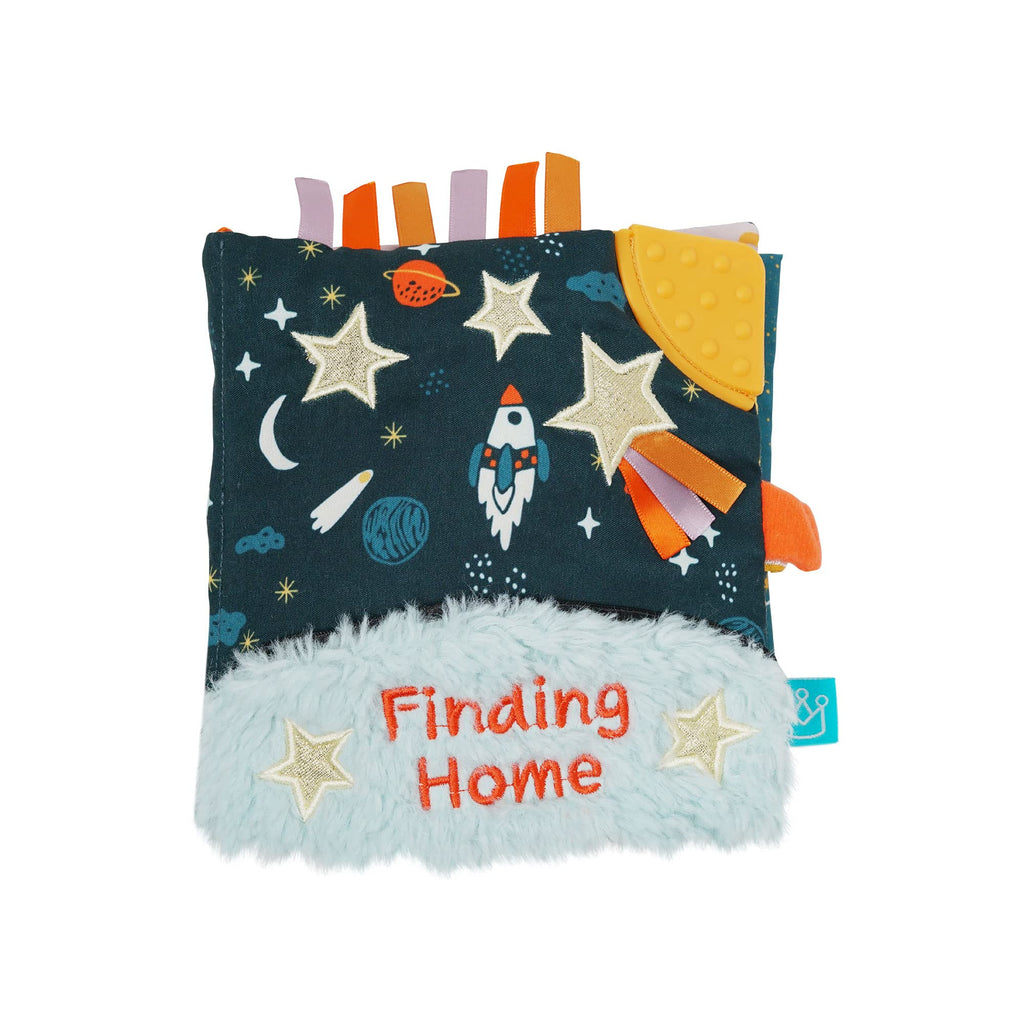 Manhattan Toy Little Rocket Finds Home Soft Activity Crinkle Book for Baby & Toddler with Tethered Characters Small