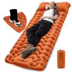 KingCamp Sleeping Pads for Camping Self Inflating Camping Mattress with Built-in Foot Pump Connectable Durable Inflatable Sleeping Mat with Pillow Compact Camping Air Mattress for Camping Hiking