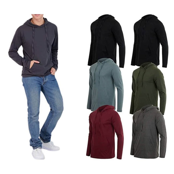 3-Pack: Men's Cotton Lightweight Pullover Hoodie with Kangaroo Pocket