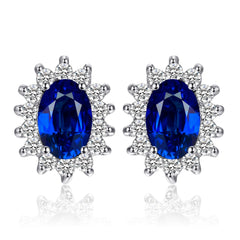 JewelryPalace Princess Diana Kate Middleton Class Gemstone Birthstone Cleated Sapphire Simulated Emerald Stud Earrings for Women 14k Gold Plated 925 Sterling Silver Earrings for Women Earings Set