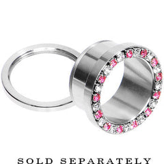 18mm Stainless Steel Pink Clear Gem Screw Fit Tunnel