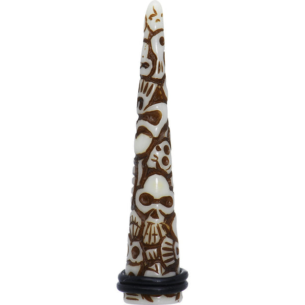 00G Brown White Resin Native Skull Taper