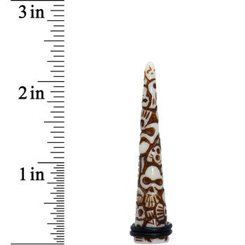 00G Brown White Resin Native Skull Taper