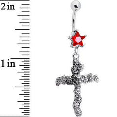 Ruby Red Star Skull Cross Belly Ring