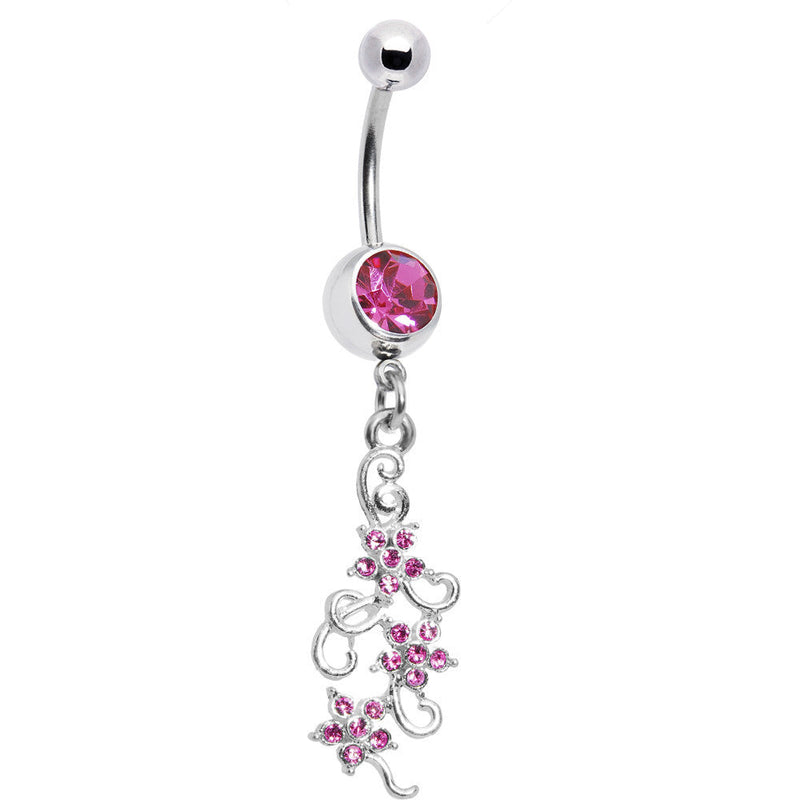 Pink Gem Dramatic Floral Drop Belly Ring