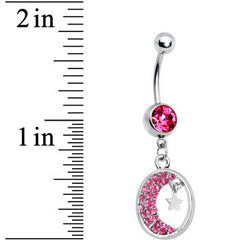 Pink Gem Celestial Crescent Moon Belly Ring