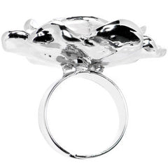 White Jeweled Bloom Flower Adjustable Ring