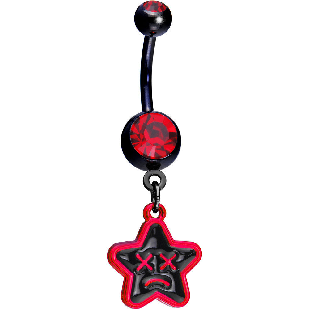 Red Gem Unhappy Face Star Belly Ring
