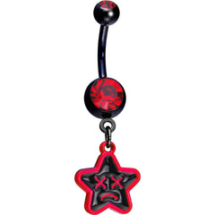 Red Gem Unhappy Face Star Belly Ring