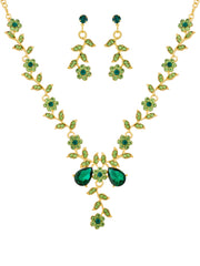 Sacina Green Bridesmaid Jewelry Set Flower Leaf Rhinestone Necklace and Earrings Set Wedding Jewelry Green Necklace Green Jewelry Set for Women Vintage Necklace Christmas Jewelry Gift