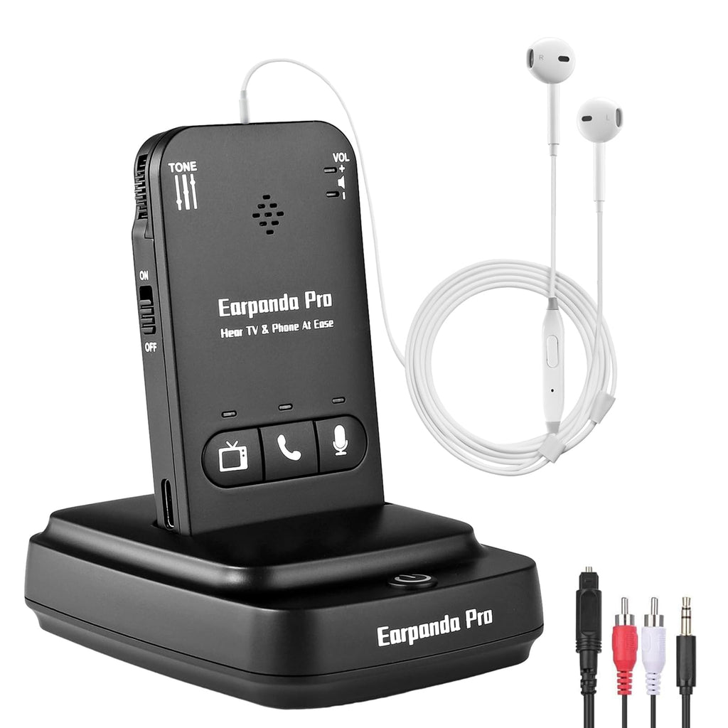 Earpanda Pro TV Headphones Wireless for Seniors Wireless Headphones for TV Watching and Cell Phone Calls - Loud TV Volume Control L/R Ear Adjust Separately 100ft Long Range