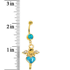Gold Plated Aqua Gem Heart of an Angel Belly Ring