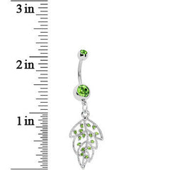 Green Gem Open Leaf Belly Ring