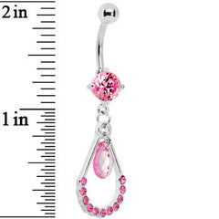 Pink Gem Teardrop Double Drop Belly Ring