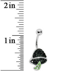 Green Black Gem Paved Mushroom Belly Ring