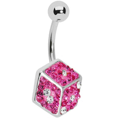 Pink Gem Paved Dice Belly Ring