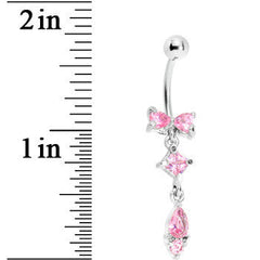 Pink Gem Bow Teardrop Dangle Belly Ring
