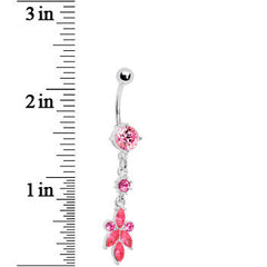 Pink Heart of Palm Flower Dangle Belly Ring
