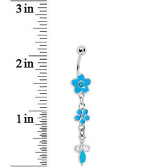 Blue Double Flower Drop Belly Ring