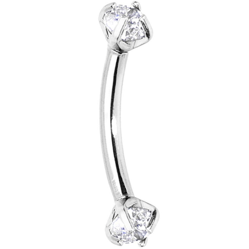 Clear Prong Set Gem Internally Threaded Eyebrow Ring