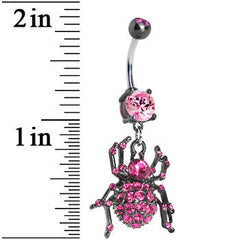 Black Pink Sparkling Spider Dangle Belly Ring
