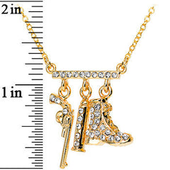 Gold Tone Jeweled Fab Revolver Charm Necklace